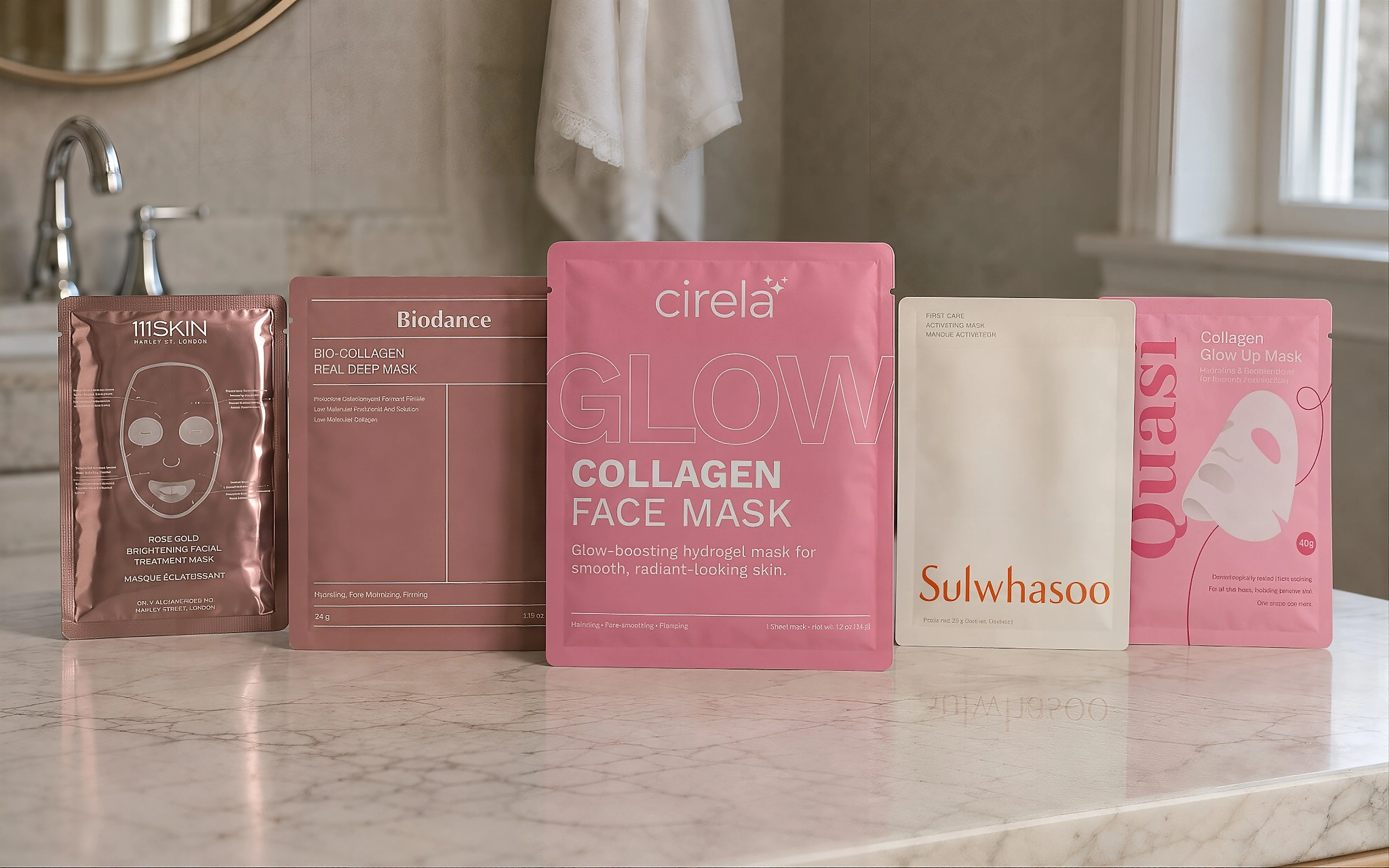 Five collagen face masks compared: 111SKIN, Biodance, Cirela, Sulwhasoo and Quasi